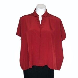 DIANE VON FURSTENBERG Silk Red Button Shirt Kaftan Dolman Sleeves Loose Fit
